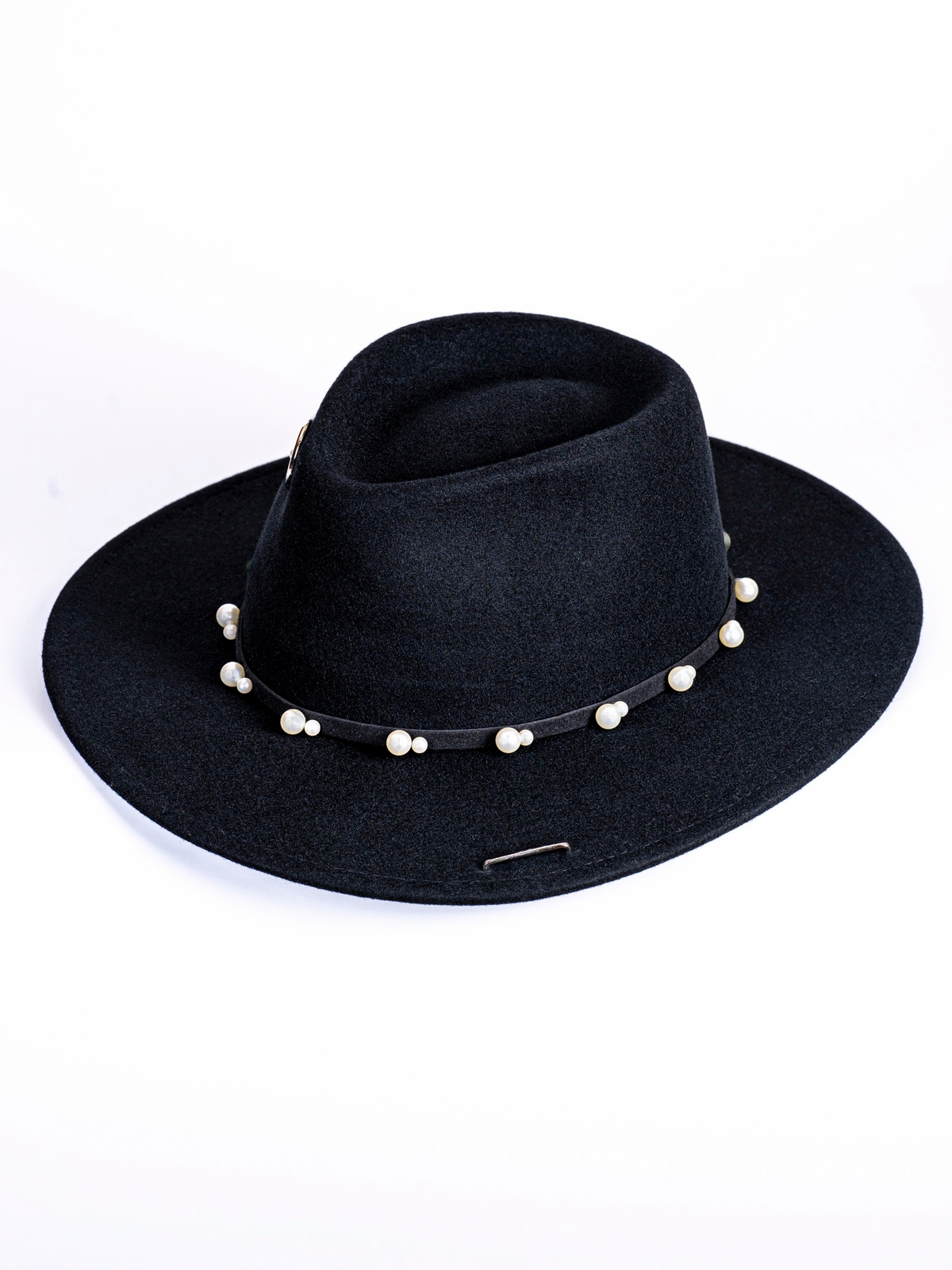 Федора+ - фетровая шерстяная шляпка №54 жемчуг с цепочкой и брошкой--4