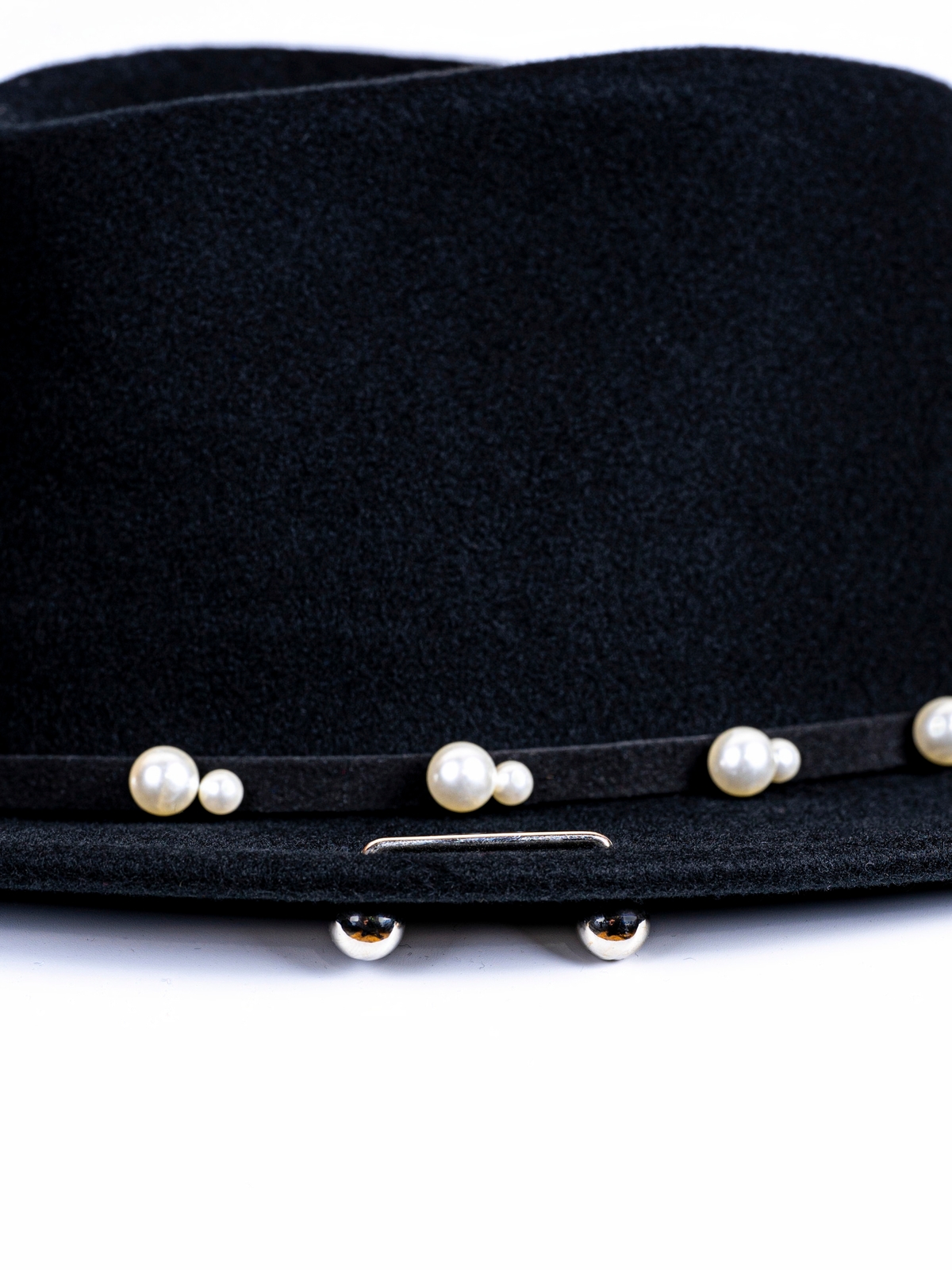 Федора+ - фетровая шерстяная шляпка №54 жемчуг с цепочкой и брошкой--5