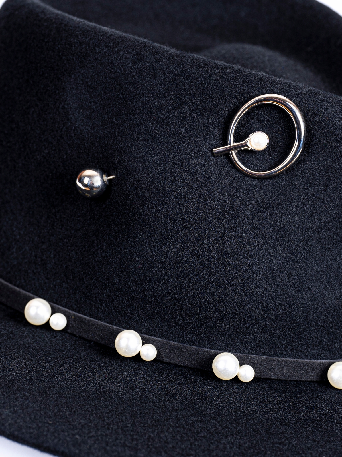 Федора+ - фетровая шерстяная шляпка №54 жемчуг с цепочкой и брошкой--6