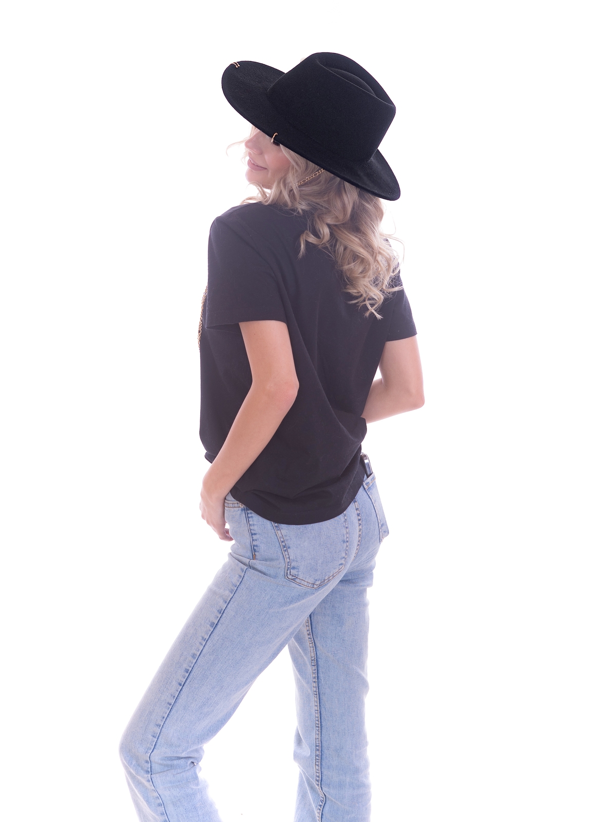 Федора+ - фетровая шерстяная шляпка №54 с цепочкой и брошкойжемчуг--5