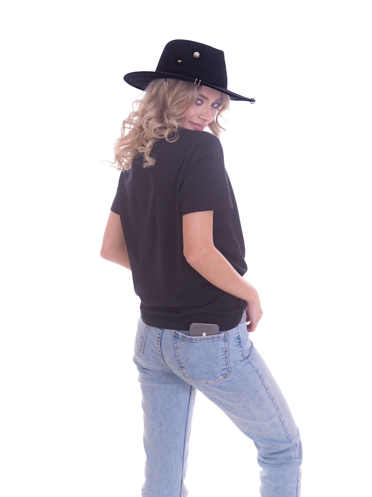 Федора+ - фетровая шерстяная шляпка №54 с цепочкой и брошкойжемчуг--7