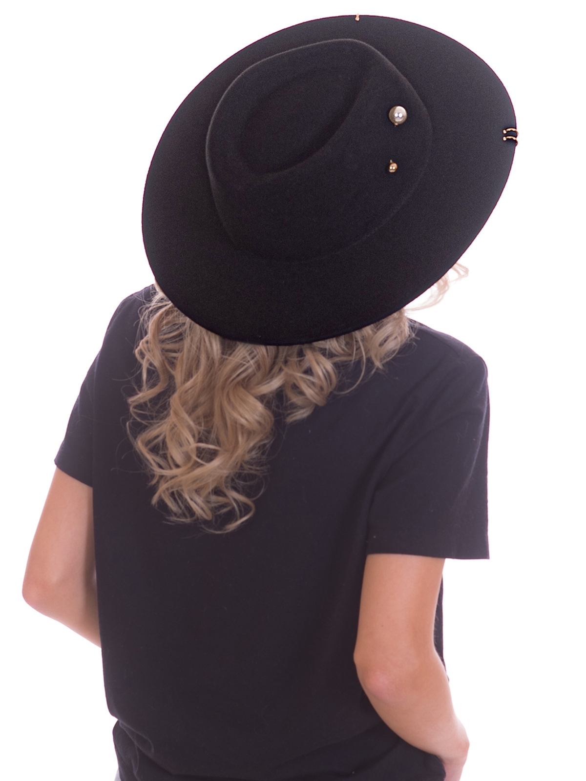 Федора+ - фетровая шерстяная шляпка №54 с цепочкой и брошкойжемчуг--8