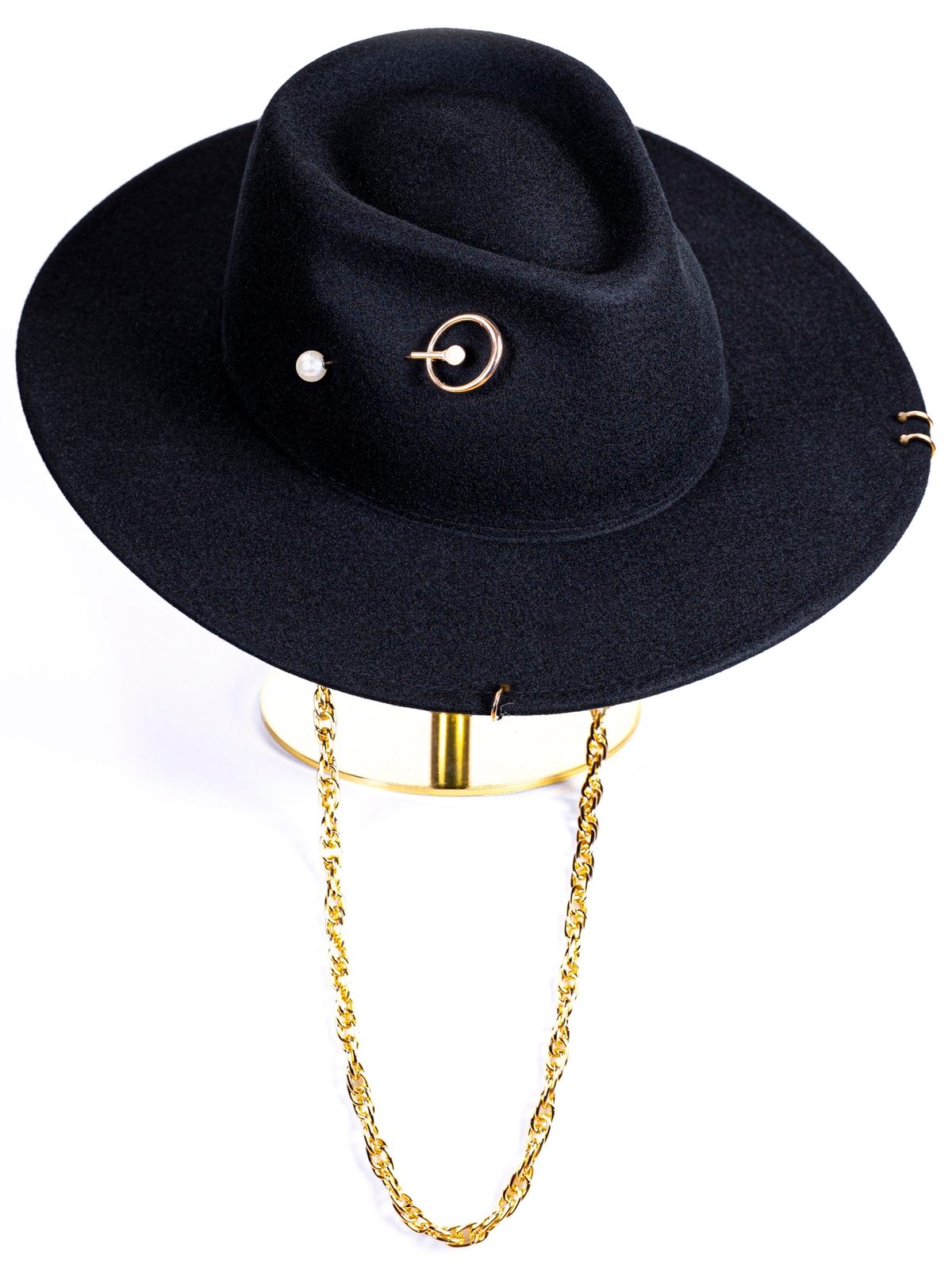 Федора+ - фетровая шерстяная шляпка №54 с цепочкой и брошкой орбита