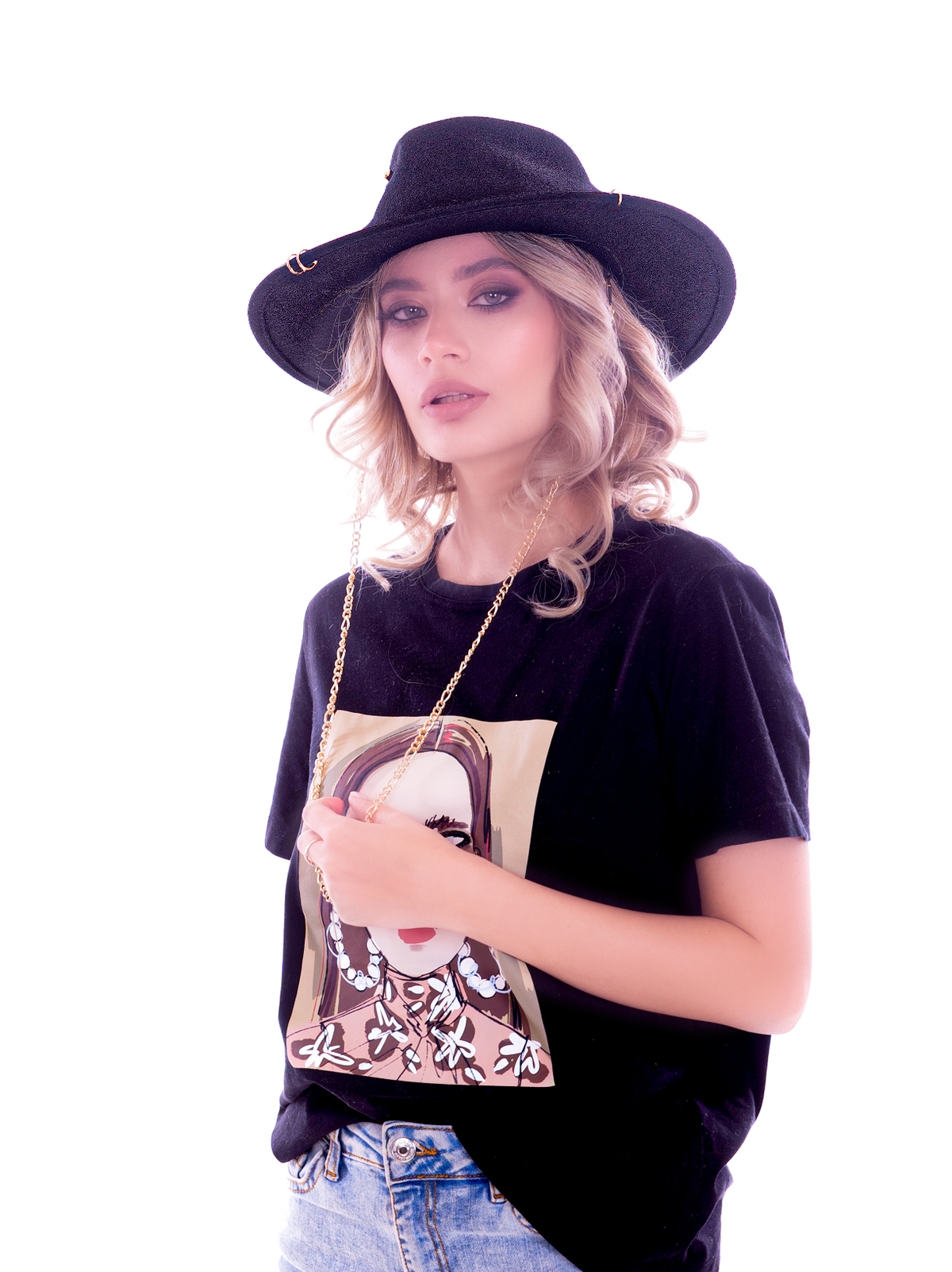 Федора+ - фетровая шерстяная шляпка №54 с цепочкой и брошкой штанга--6