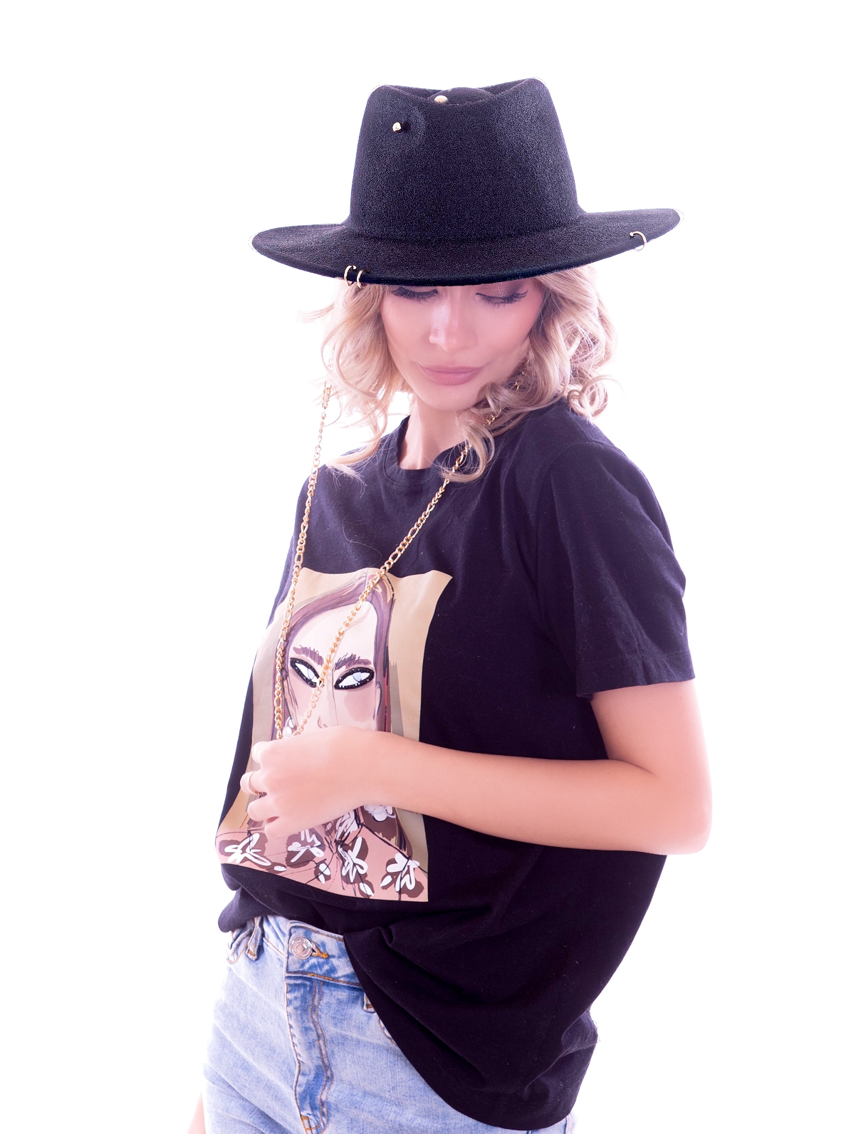 Федора+ - фетровая шерстяная шляпка №54 с цепочкой и брошкой штанга--7