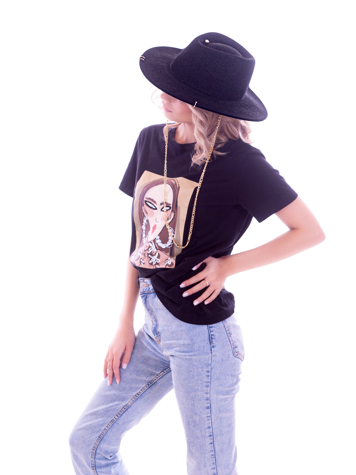 Федора+ - фетровая шерстяная шляпка №54 с цепочкой и брошкой штанга--8