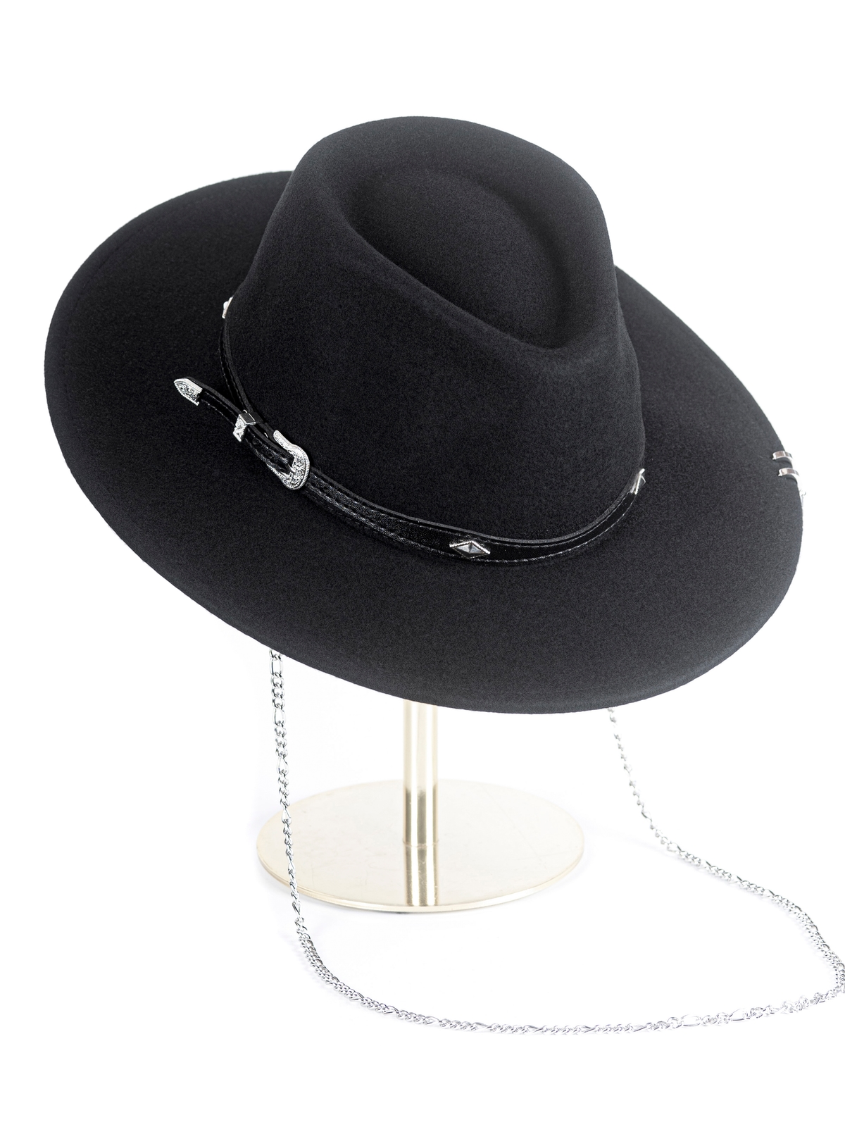 Федора+ - фетровая шерстяная шляпка №54 серебряная пряжка с цепочкой