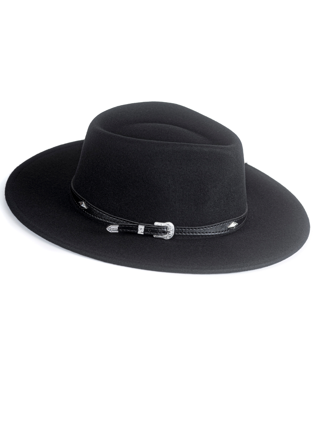 Федора+ - фетровая шерстяная шляпка №54 серебряная пряжка с цепочкой--3