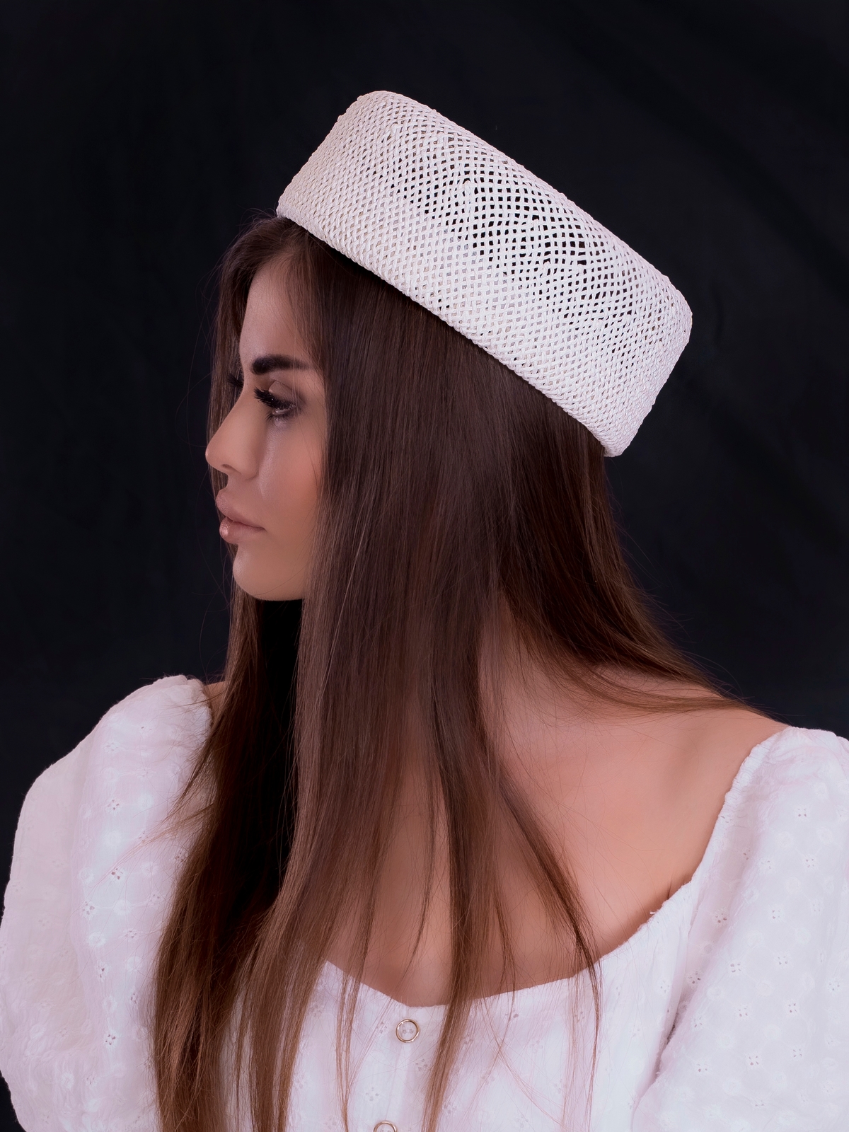 Соломенная шляпка ПилБокс №202 белый--5