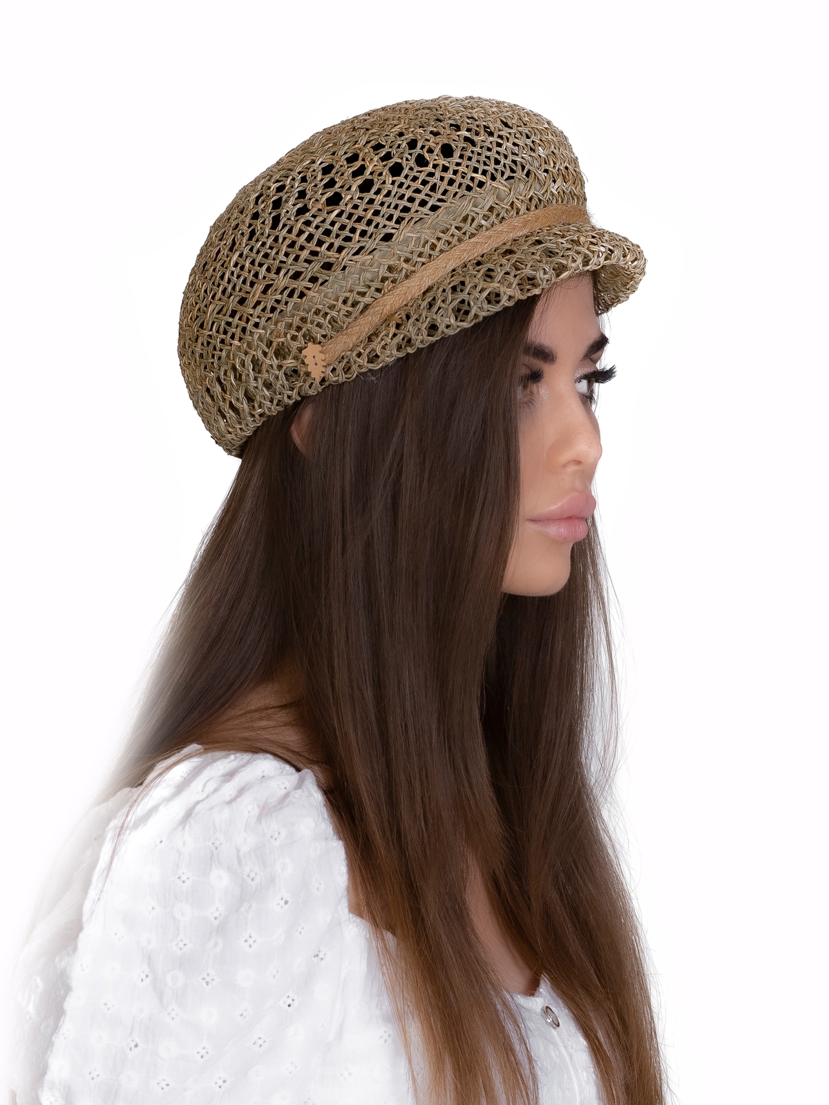Соломенная кепка 433 с ажурным плетением--3