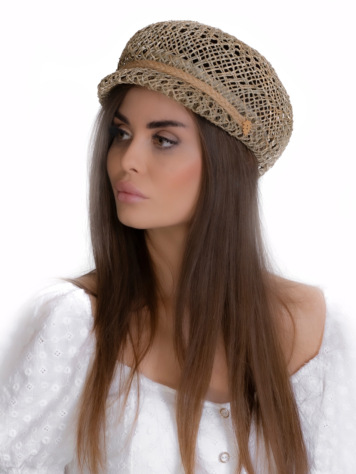 Соломенная кепка 433 с ажурным плетением--4