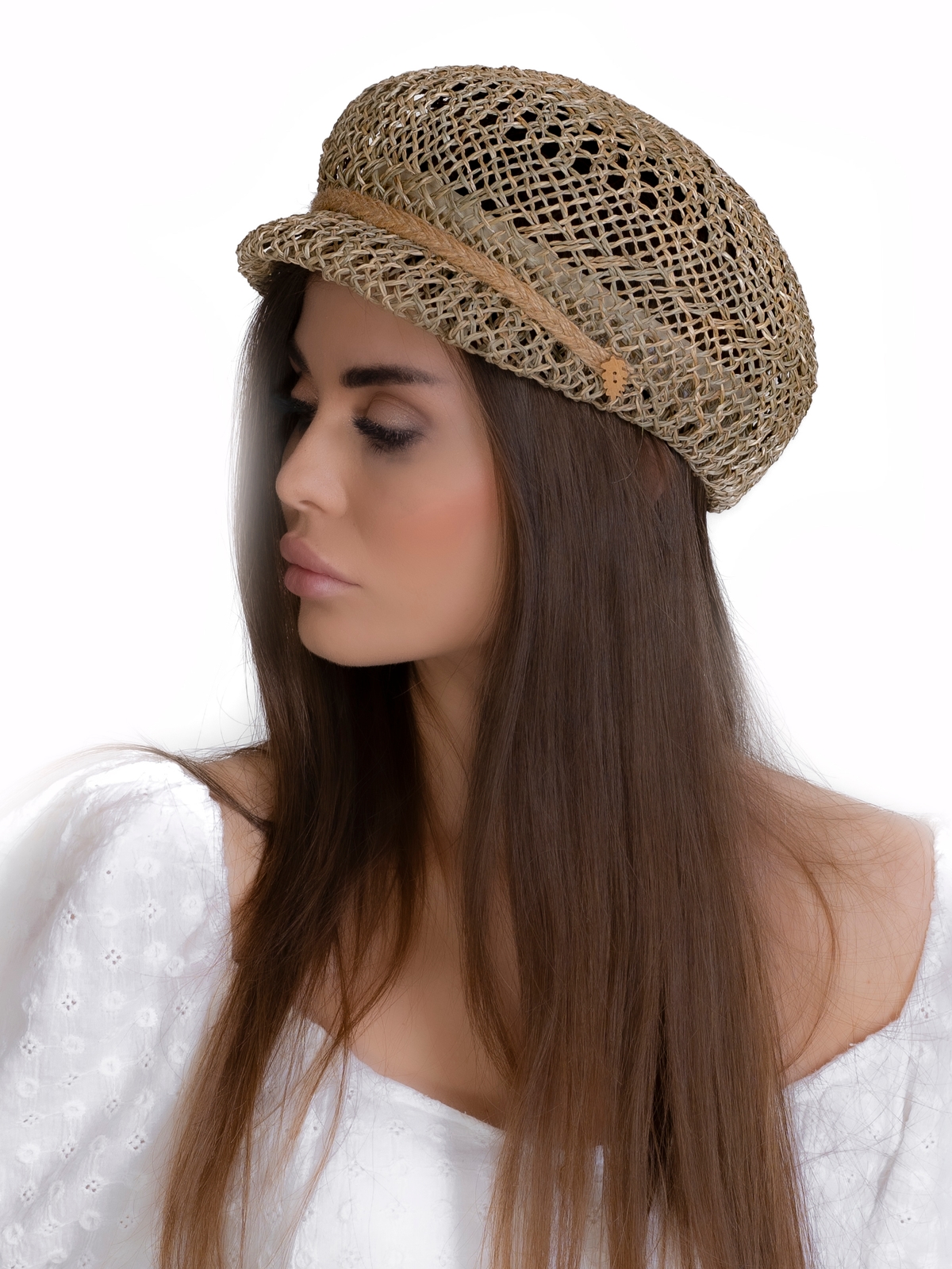 Соломенная кепка 433 с ажурным плетением--5
