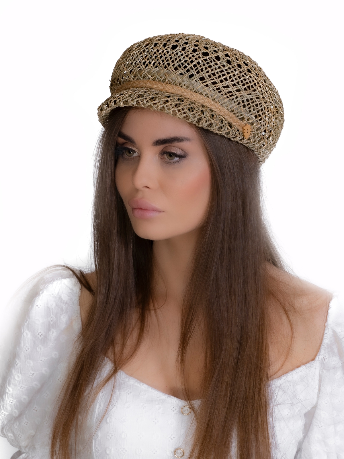 Соломенная кепка 433 с ажурным плетением--6